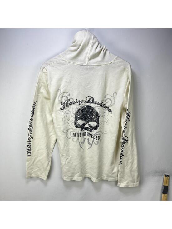Harley-Davidson Tops - Vintage Harley Davidson Rhinestone Skull Thermal Hoodie 2W